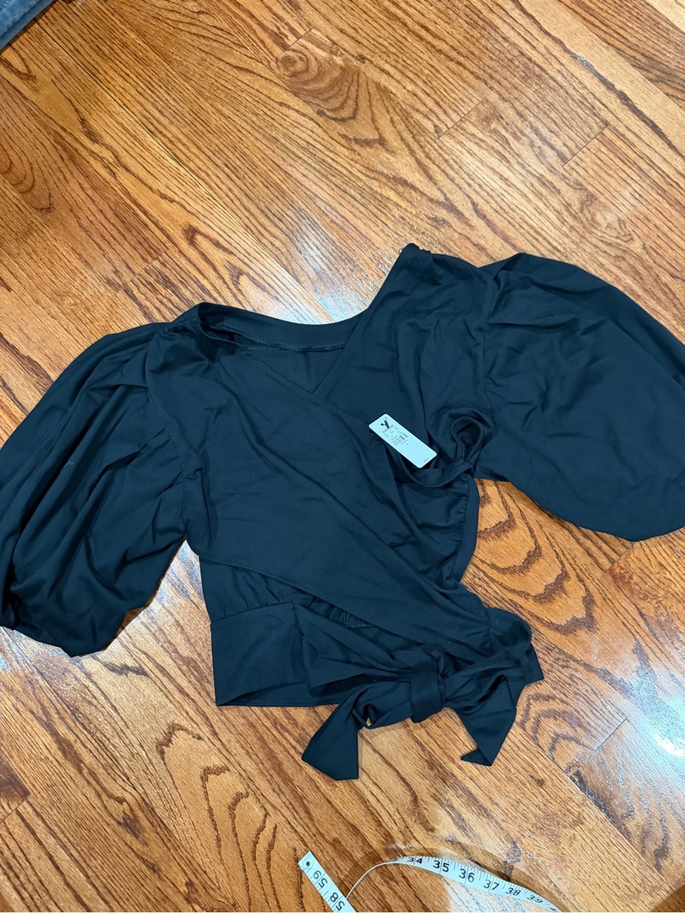 Express Black Puff-Sleeve Wrap Top